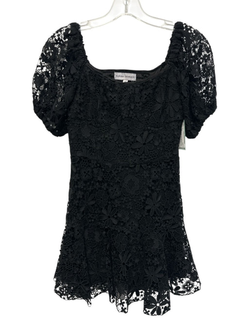 Karina Grimaldi Size XS Black Polyester Short Balloon Sleeve Lace Overlay Dress Black / XS