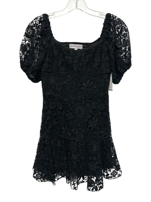 Karina Grimaldi Size XS Black Polyester Short Balloon Sleeve Lace Overlay Dress Black / XS