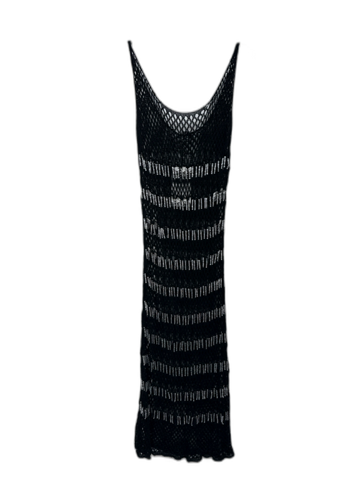 Zara Size S Black & Silver Viscose Crochet Knit Sleeveless Net detail Midi Dress Black & Silver / S