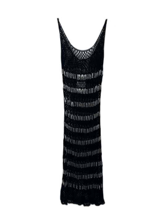 Zara Size S Black & Silver Viscose Crochet Knit Sleeveless Net detail Midi Dress Black & Silver / S