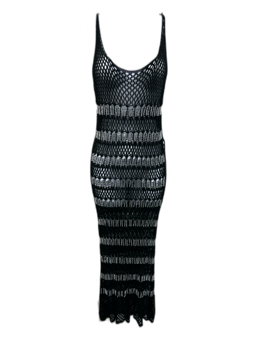 Zara Size S Black & Silver Viscose Crochet Knit Sleeveless Net detail Midi Dress Black & Silver / S