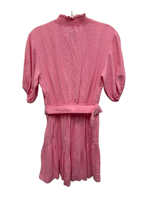 S/W/F Size XS Pink Linen Blend Short Balloon Sleeve Shirred Neckline Dress Pink / XS