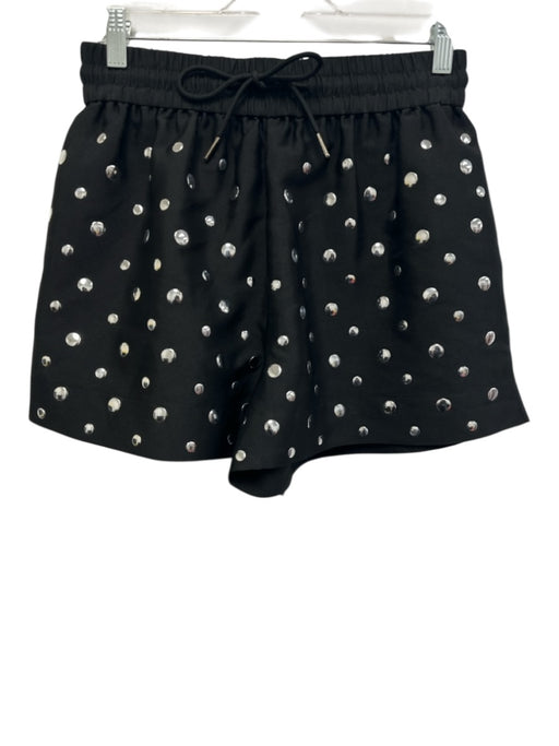 Sandro Size 38 Black & Silver Polyester Elastic Waist Drawstring Pockets Shorts Black & Silver / 38