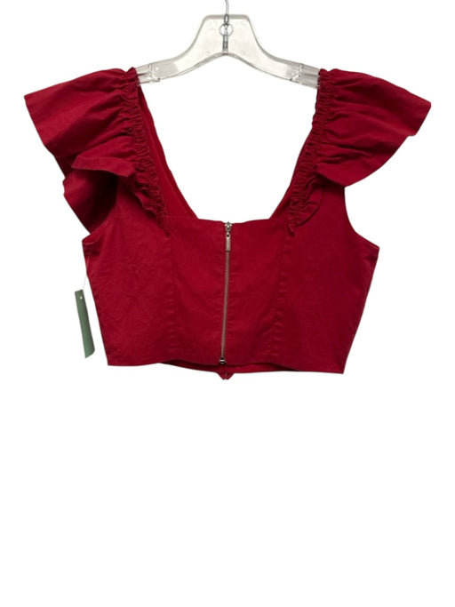 Iorane Size XS Red Cotton Ruffle Cap Sleeve V Neck Back Zip Crop Top Red / XS