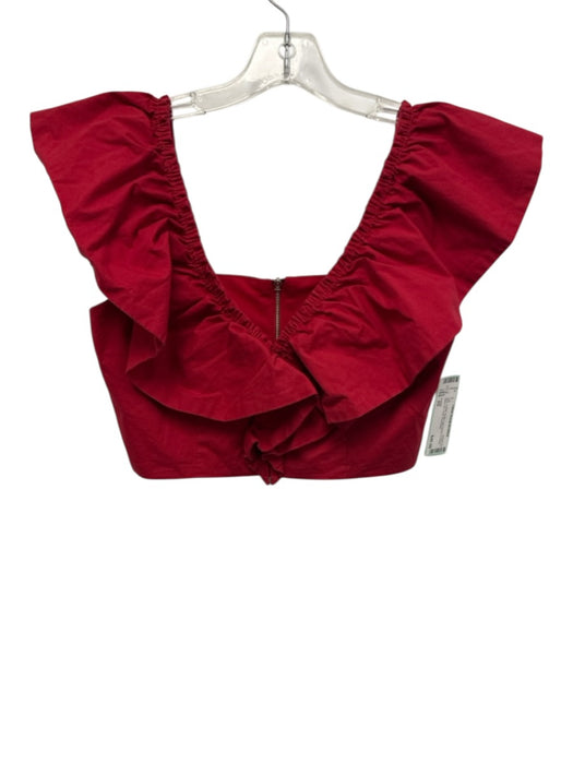 Iorane Size XS Red Cotton Ruffle Cap Sleeve V Neck Back Zip Crop Top Red / XS
