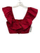 Iorane Size XS Red Cotton Ruffle Cap Sleeve V Neck Back Zip Crop Top Red / XS