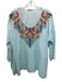 Johnny Was Size L Light Blue & Multi Cotton 3/4 Sleeve Floral Embroidery Top Light Blue & Multi / L
