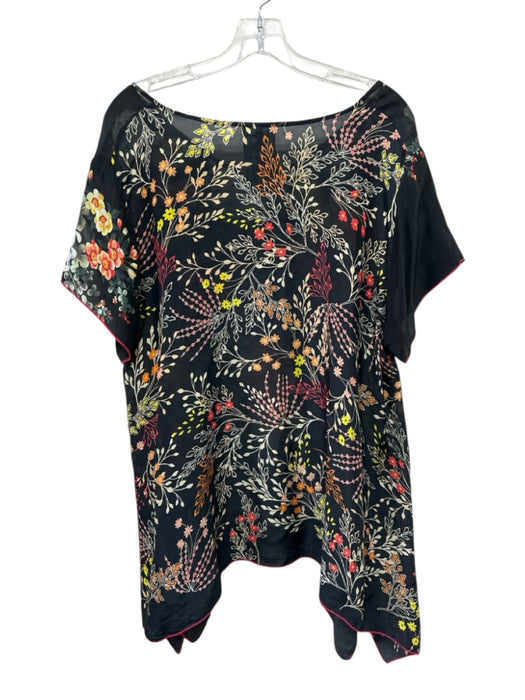 Johnny Was Size XL Black & Multi Rayon Sheer Scoop Neck Floral Cap Sleeve Dress Black & Multi / XL