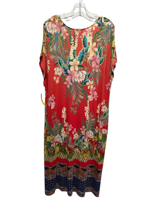 Johnny Was Size XL Orange & Multi Bamboo 1/2 Button Short Sleeve Floral Dress Orange & Multi / XL
