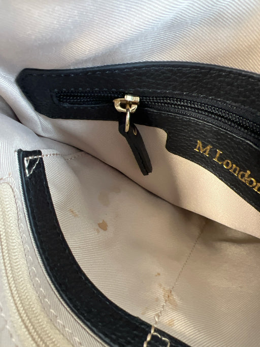 M London Black Pebble Leather Top Handle Adjustable Strap Gold Hardware Bag Black
