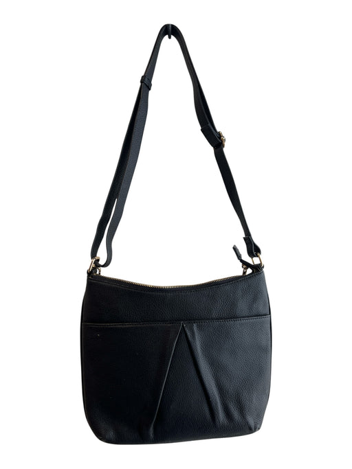 M London Black Pebble Leather Top Handle Adjustable Strap Gold Hardware Bag Black