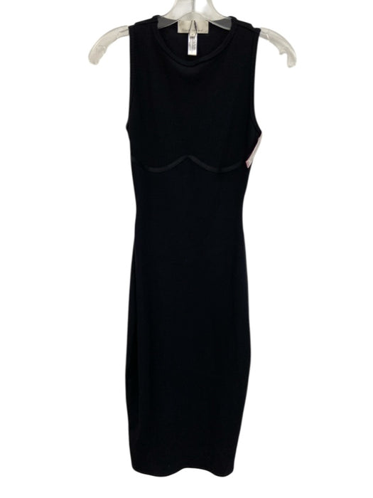 Fleur du Mal Size S Black Polyester Blend Ribbed Cupped Sleeveless Midi Dress Black / S