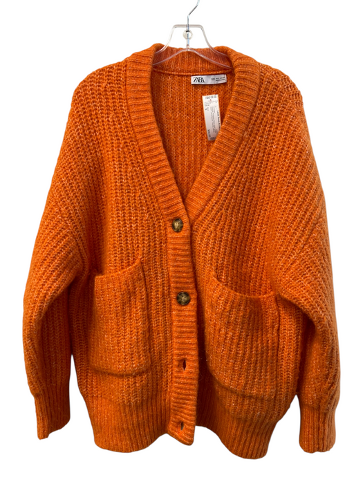 Zara Size S Orange Polyester Blend Knit Button Down Long Sleeve Chunky Sweater Orange / S