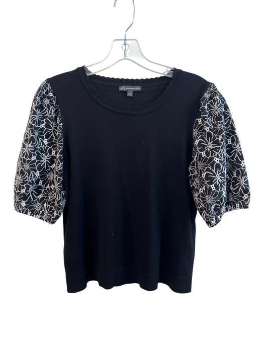 Adrianna Papell Size S Black & White Viscose Blend Round Neck Floral Top Black & White / S