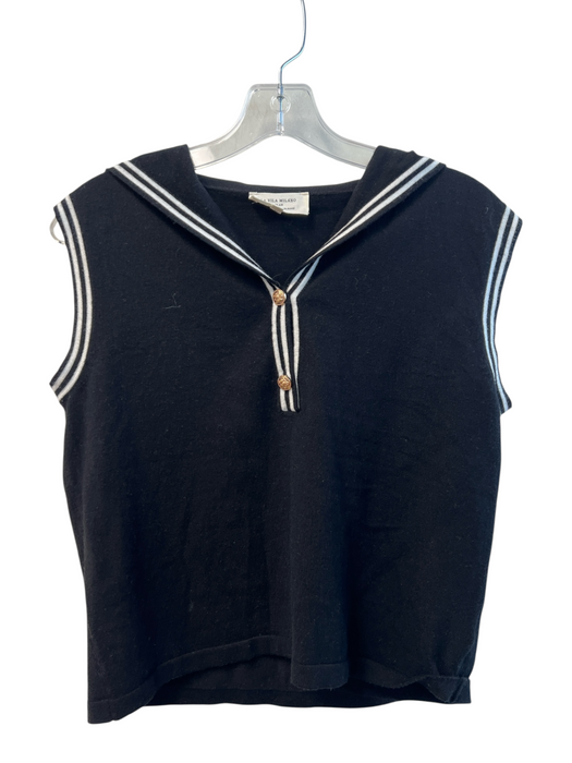 La Vila Milano Size S Black & White Viscose Blend V Neck Sleeveless Striped Top Black & White / S