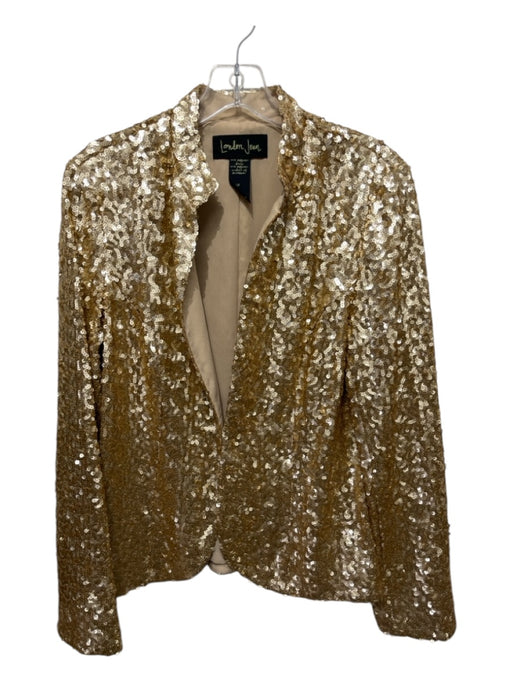 London Jean Size 12 Gold Polyester All Over Sequins Darted Mock Collar Jacket Gold / 12