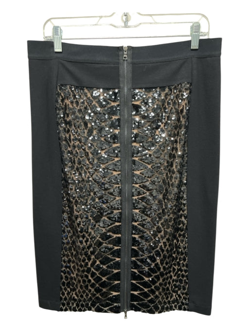 BCBG Maxazria Size Large Black Polyester Knit Sequence Detail Back Zip Skirt Black / Large