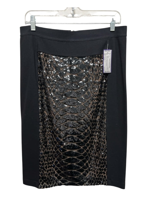 BCBG Maxazria Size Large Black Polyester Knit Sequence Detail Back Zip Skirt Black / Large