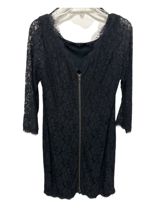 Diane Von Furstenberg Size 14 Black Rayon & Nylon Lace Overlay 3/4 Sleeve Dress Black / 14