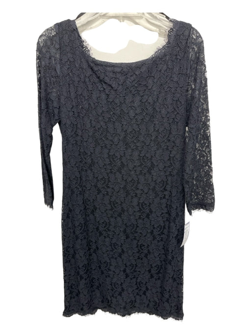 Diane Von Furstenberg Size 14 Black Rayon & Nylon Lace Overlay 3/4 Sleeve Dress Black / 14