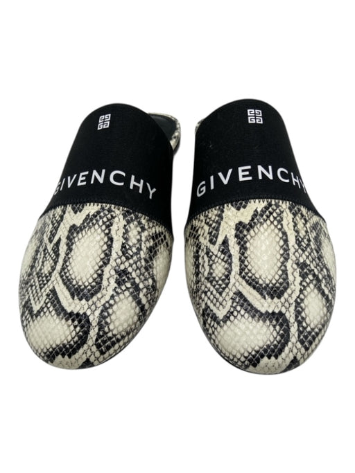 Givenchy Shoe Size 40 Black & White Leather round toe Snake Print Logo Flats Black & White / 40