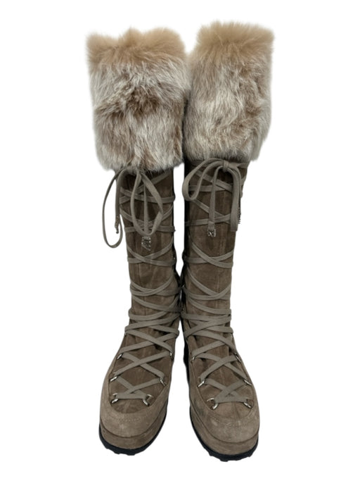 Stuart Weitzman Shoe Size 8.5 Taupe Beige Suede Upper Faux Fur Lace Up Boots Taupe Beige / 8.5