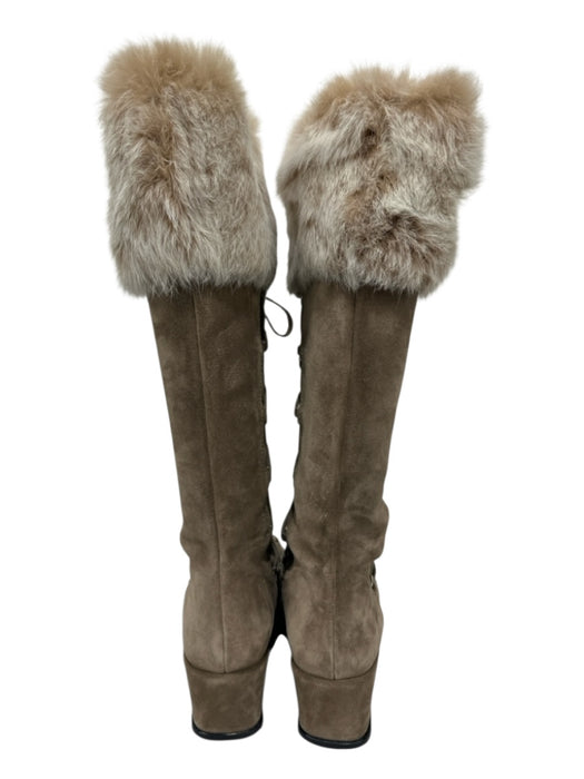 Stuart Weitzman Shoe Size 8.5 Taupe Beige Suede Upper Faux Fur Lace Up Boots Taupe Beige / 8.5