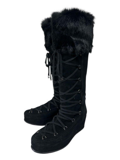 Stuart Weitzman Shoe Size 9 Black Suede Upper Faux Fur Shearling Detail Boots Black / 9