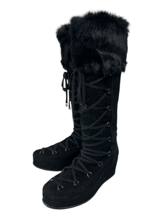 Stuart Weitzman Shoe Size 9 Black Suede Upper Faux Fur Shearling Detail Boots Black / 9