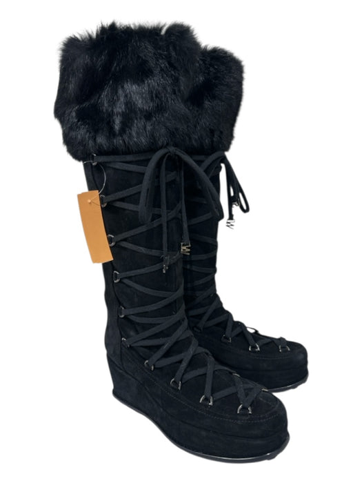 Stuart Weitzman Shoe Size 8.5 Black Suede Upper Faux Fur Shearling Detail Boots Black / 8.5