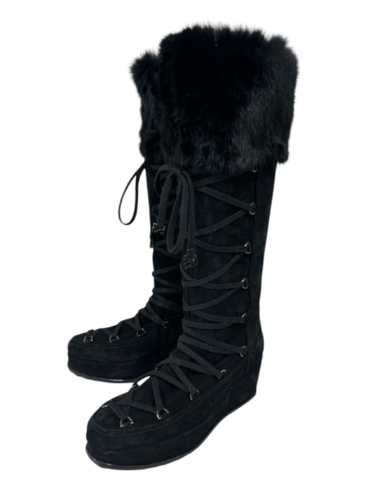 Stuart Weitzman Shoe Size 8.5 Black Suede Upper Faux Fur Shearling Detail Boots Black / 8.5