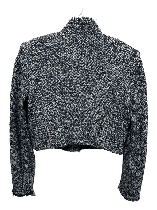 Theory Size 12 Blue, Gray & Black Wool Blend Boucle Fringe Detail Jacket Blue, Gray & Black / 12