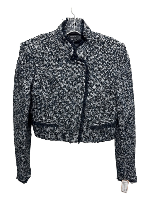 Theory Size 12 Blue, Gray & Black Wool Blend Boucle Fringe Detail Jacket Blue, Gray & Black / 12