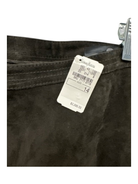 Rena Lange Size 14 Chocolate Brown Suede Paneled Side Zip Fitted High Rise Pants Chocolate Brown / 14