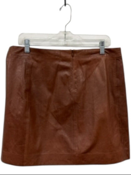 Vince Size 12 Brown Leather Pleated Front Pockets Back Zip Above Knee Skirt Brown / 12