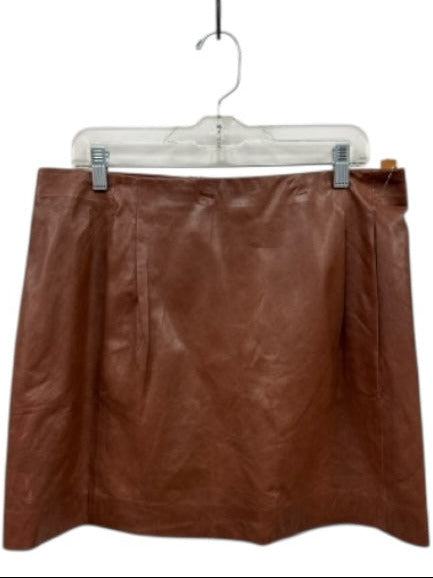 Vince Size 12 Brown Leather Pleated Front Pockets Back Zip Above Knee Skirt Brown / 12