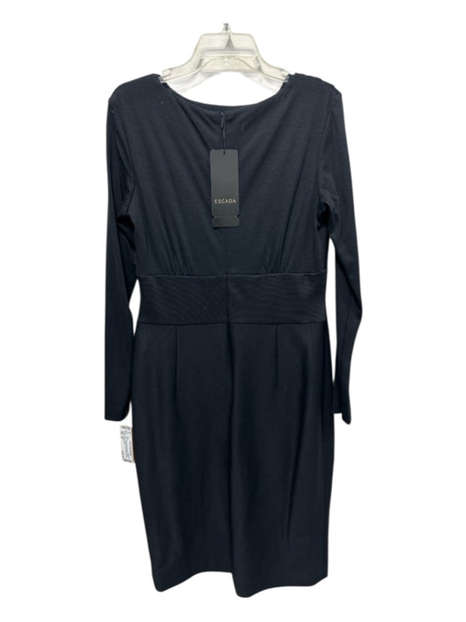 Escada Size 40 Black Virgin Wool Blend Long Sleeve Shoulder Pleat Back Zip Dress Black / 40