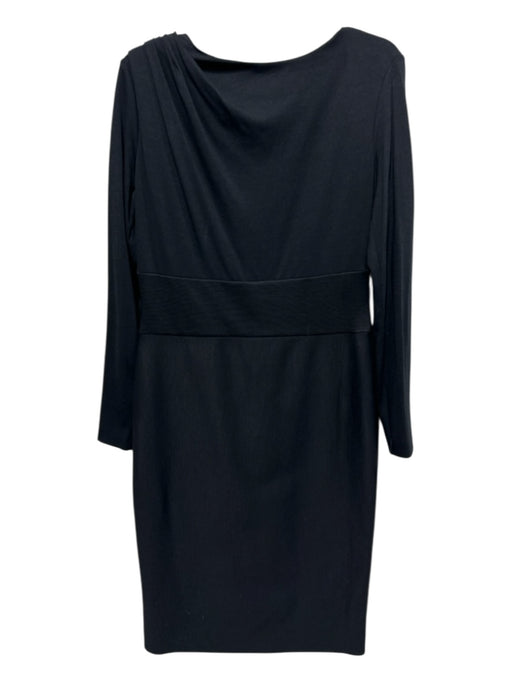 Escada Size 40 Black Virgin Wool Blend Long Sleeve Shoulder Pleat Back Zip Dress Black / 40