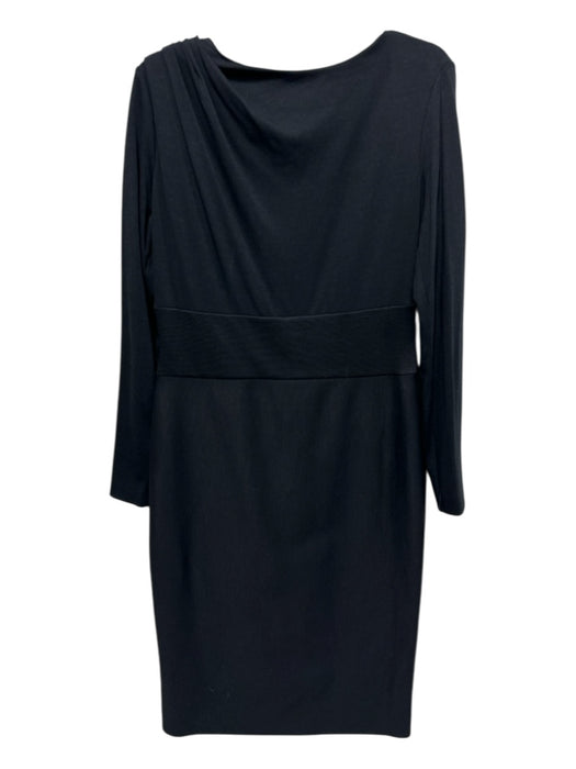 Escada Size 40 Black Virgin Wool Blend Long Sleeve Shoulder Pleat Back Zip Dress Black / 40
