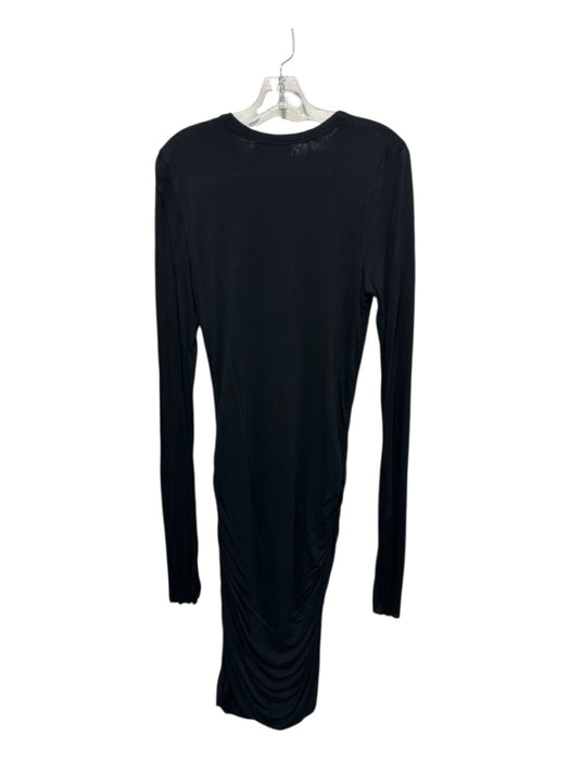 A.L.C. Size Large Black Viscose Long Sleeve Side Ruching Crew Neck Fitted Dress Black / Large