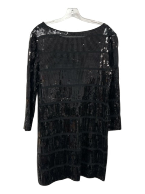 Theory Size Large Black Rayon All Over Sequins 3/4 Sleeve Wide Neck Dress Black / Large