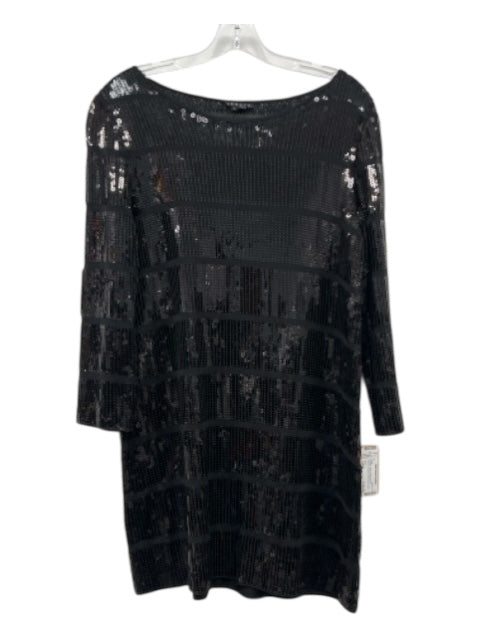 Theory Size Large Black Rayon All Over Sequins 3/4 Sleeve Wide Neck Dress Black / Large