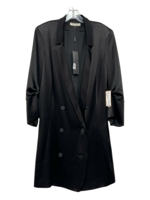 Halston Heritage Size XL Black Triacetate Satin Double Breast 3/4 Sleeve Dress Black / XL