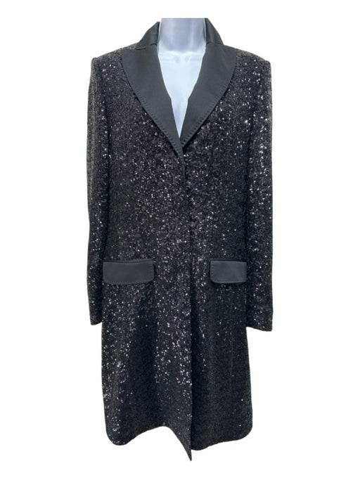 Moschino Size 12 Black Polyester All Over Sequins Satin Collar Snap Closure Coat Black / 12