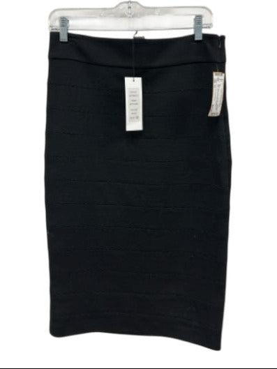 Diane Von Furstenberg Size 12 Black Wool Side Zip Horizontal Stripe Pencil Skirt Black / 12
