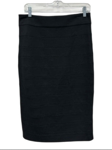 Diane Von Furstenberg Size 12 Black Wool Side Zip Horizontal Stripe Pencil Skirt Black / 12
