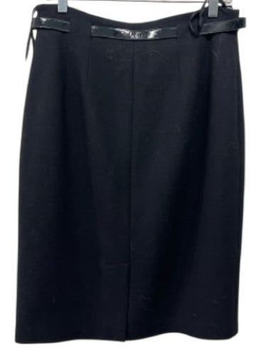Lauren Size 10 Black Wool Blend Belted Side Zip Knee Length Pencil Skirt Black / 10