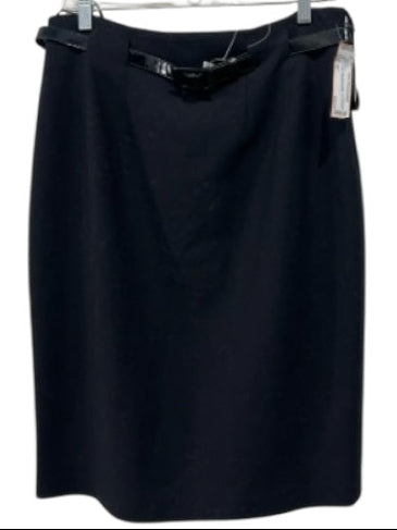 Lauren Size 10 Black Wool Blend Belted Side Zip Knee Length Pencil Skirt Black / 10