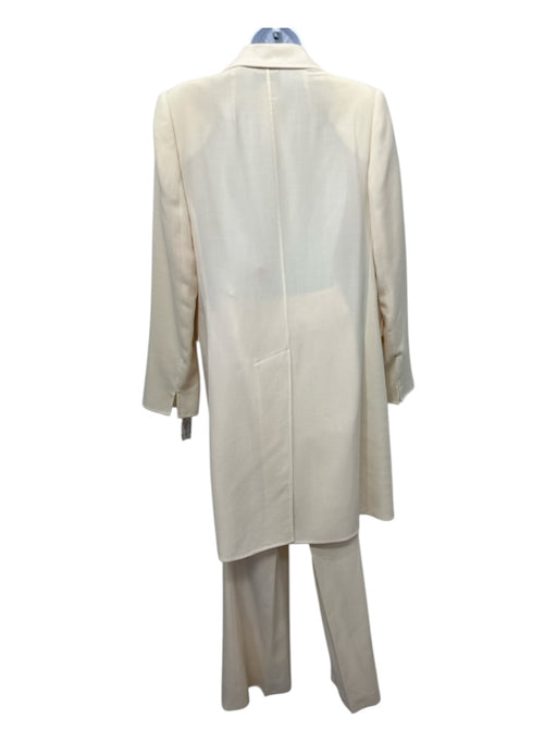 Akris Size 12 Cream Wool Blend Woven Single Breasted coat Wide Leg Pant Set Cream / 12