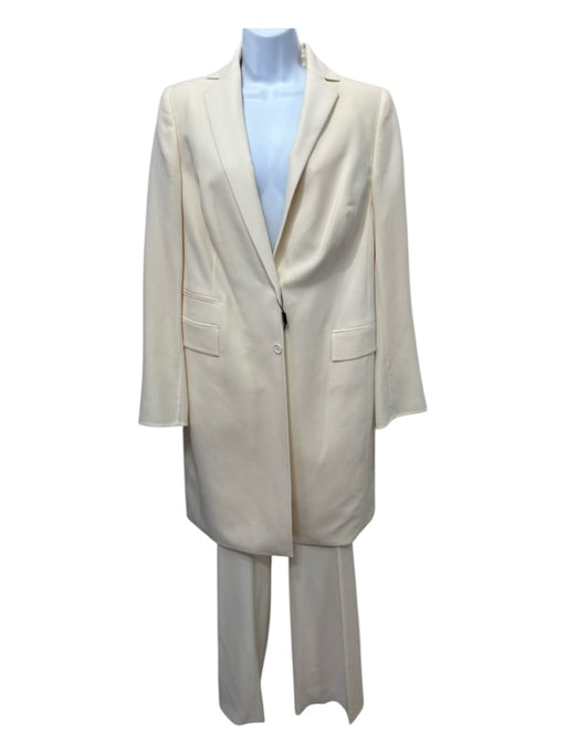 Akris Size 12 Cream Wool Blend Woven Single Breasted coat Wide Leg Pant Set Cream / 12